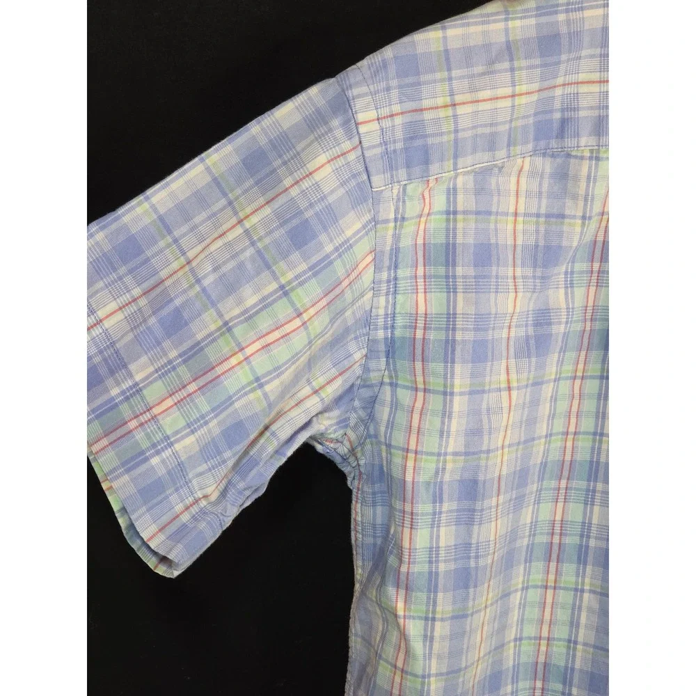 Ralph Lauren Boys Blue Plaid Short Sleeve Button Down Shirt Size‎ 6 Cotton Pony
